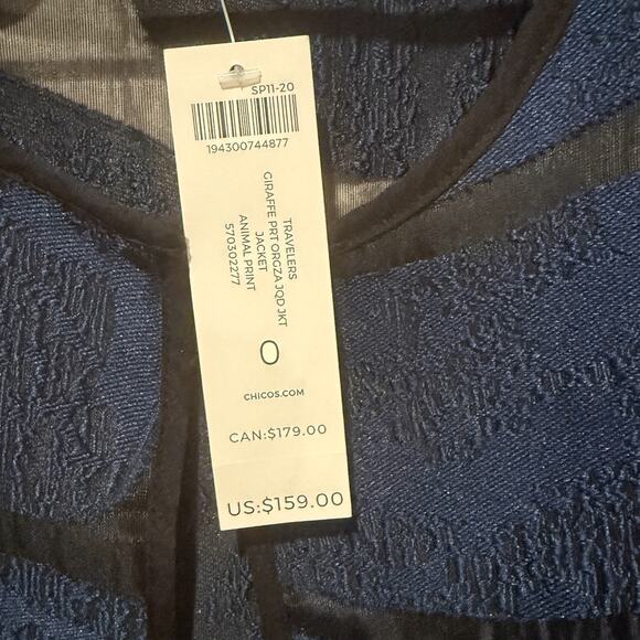Chico's Travelers Jacket Size 0 (4/6) Blue Giraffe Print Sheer Organza Jacquard - Picture 4 of 6